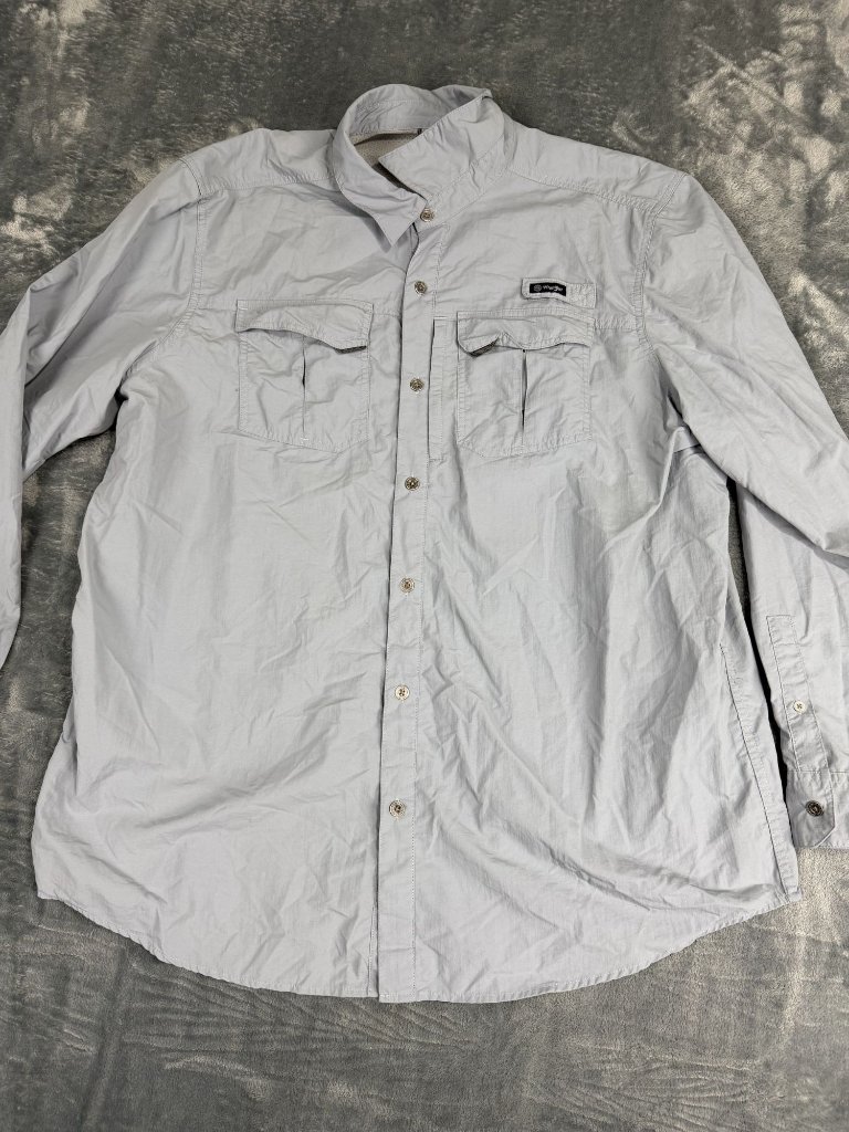 Wrangler Atg Mens Xl Light Blue Long Sleeve Button-Up Shirt